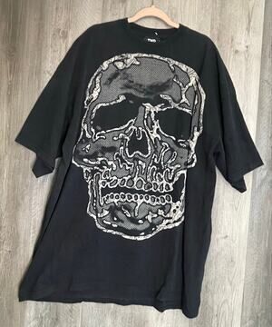 TND Authentic Collection 3XL Tall Skull Graphic T Shirt Black Y2K Double Sided